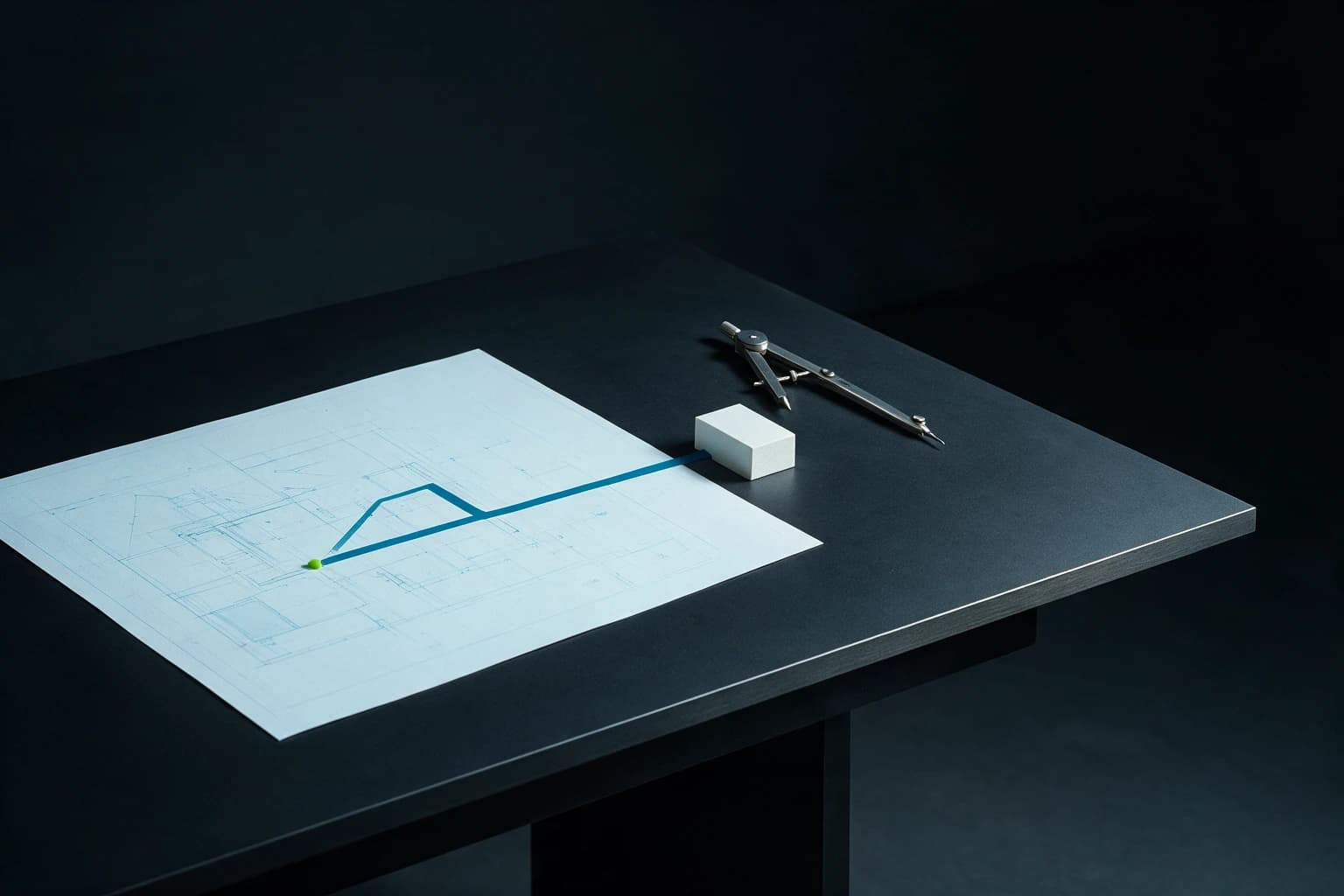 A strategic blueprint, compass and rising route marker