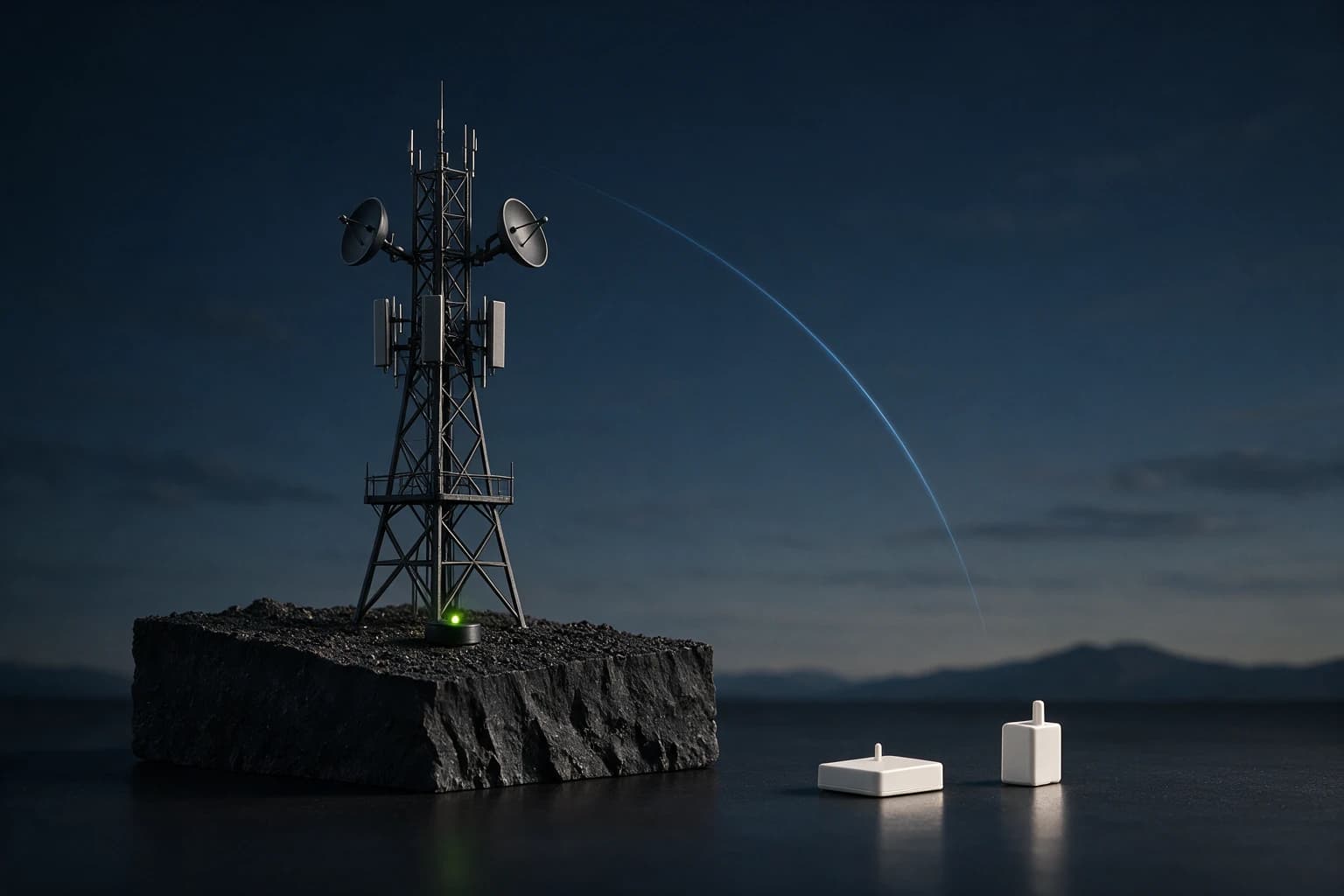 A mobile network tower connecting two receiver modules