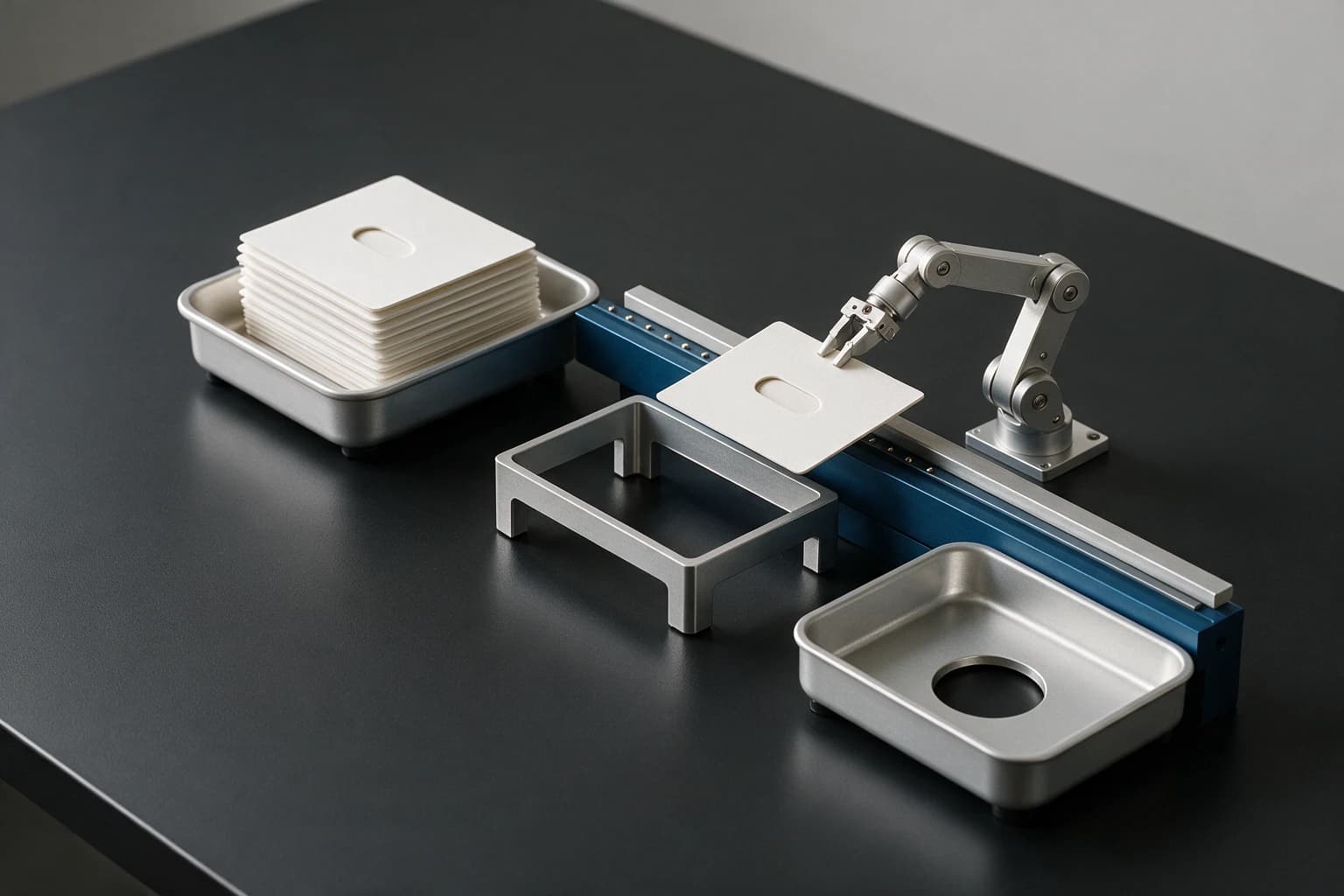 An automated operations workflow moving through a robotic system